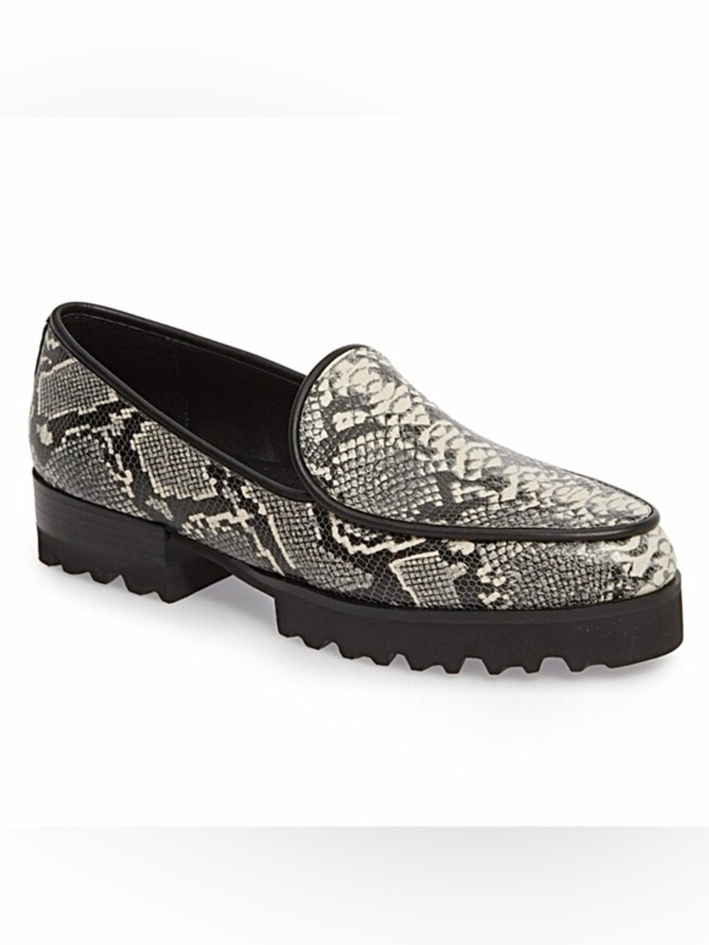 New Donald Pliner Black and White Python Enza Platform Lug Sole Loafer Size 6